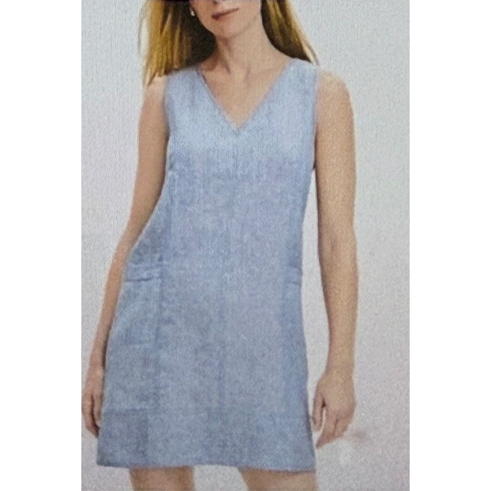 LOFT Light Blue 100% Linen Sleeveless V-Neck Shift Dress Pockets Size 14Tall